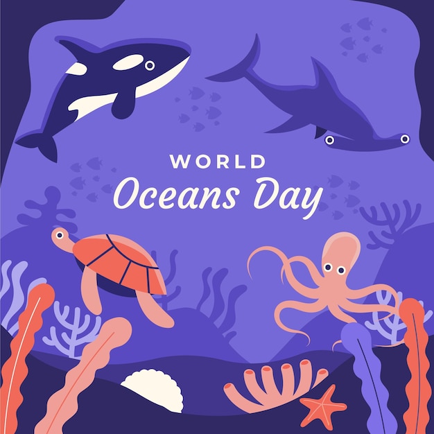 Flat world oceans day illustration