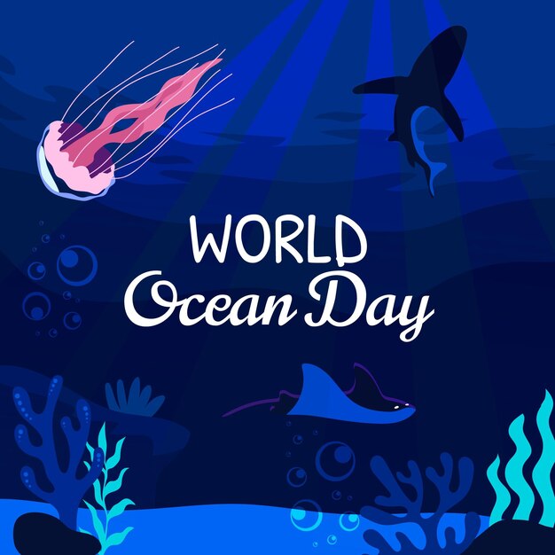 Flat world oceans day illustration