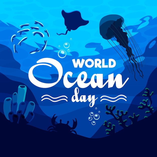 Flat world oceans day illustration