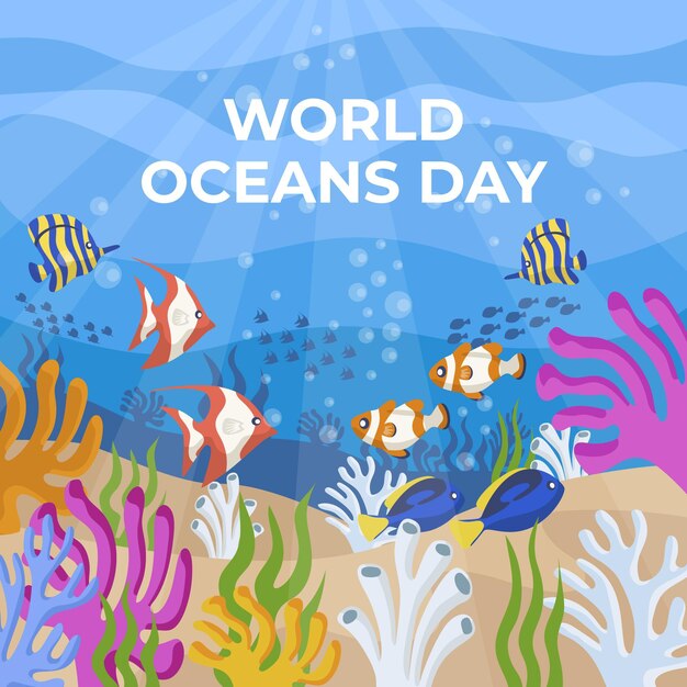 Flat world oceans day illustration