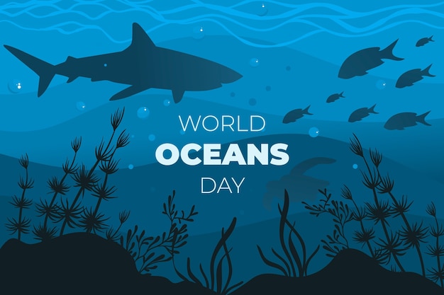 Flat world oceans day illustration