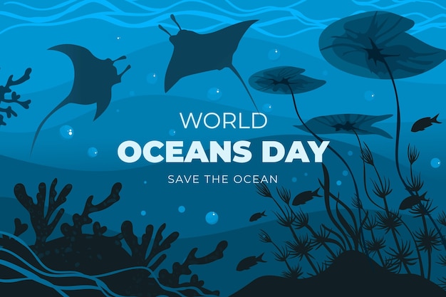 Flat world oceans day illustration