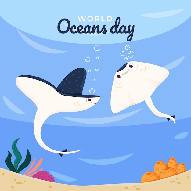 Flat world oceans day illustration