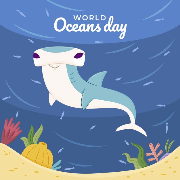 Flat world oceans day illustration