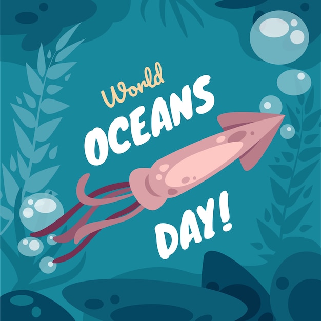 Flat world oceans day illustration