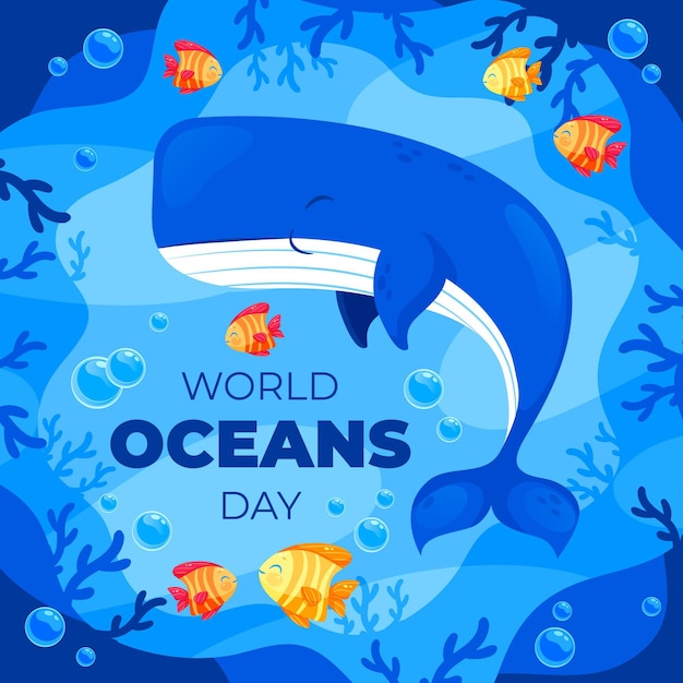 Flat world oceans day illustration