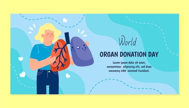 Flat world organ donation day horizontal banner template with holding lungs