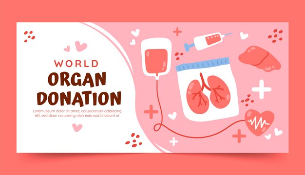 Flat world organ donation day horizontal banner template with lungs