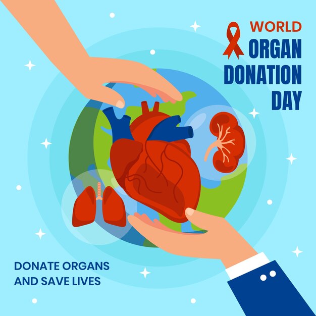 Flat world organ donation day illustration with hearts reaching for heart