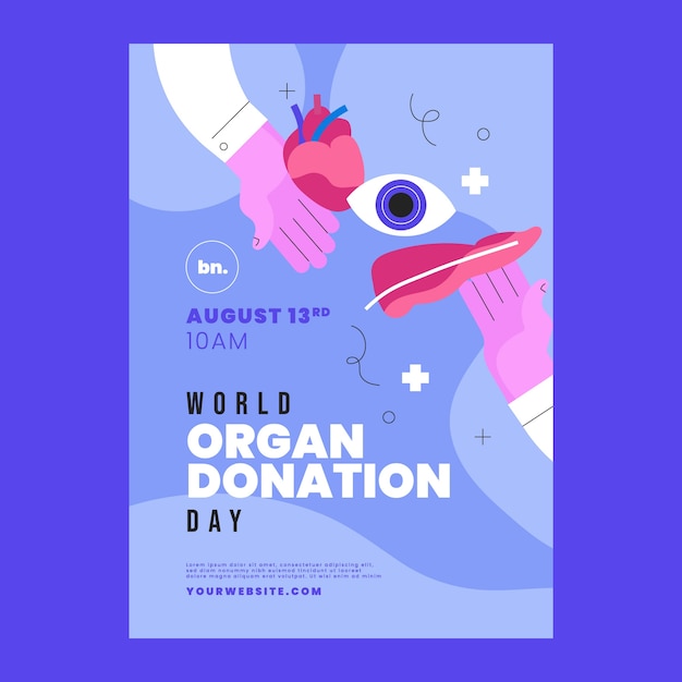 Flat world organ donation day vertical poster template