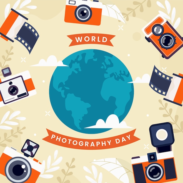 Flat world photography day illustration