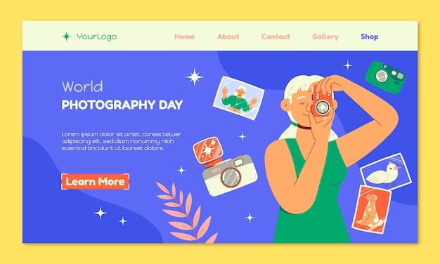 Free Vector flat world photography day landing page template