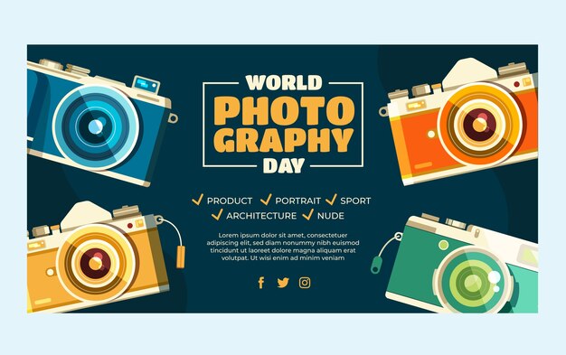 Flat world photography day social media post template