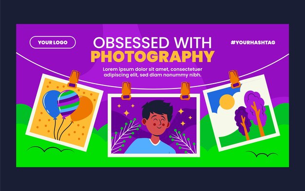 Flat world photography day social media post template