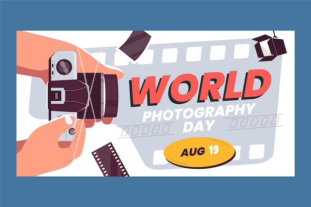 Flat world photography day social media post template