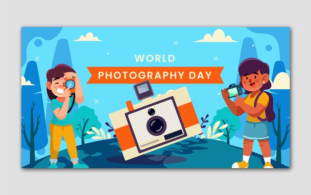 Flat world photography day social media post template