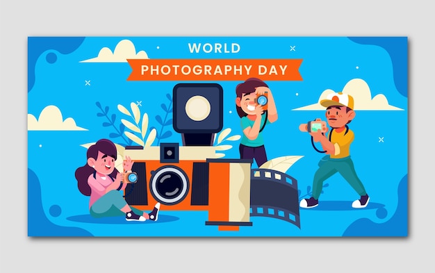 Flat world photography day social media post template