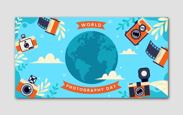 Flat world photography day social media post template