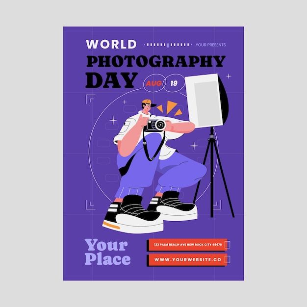 Flat world photography day vertical poster template