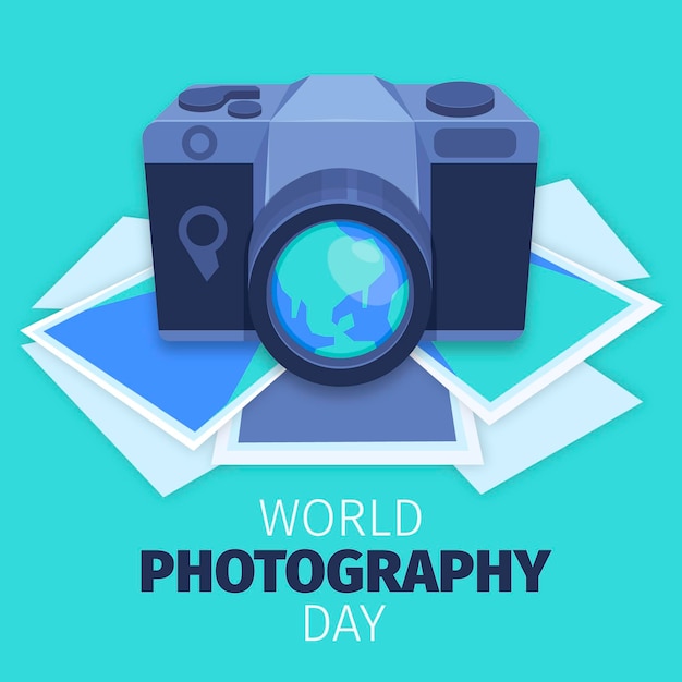 Flat world photography day with camera