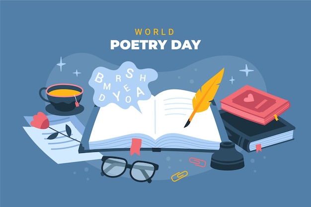 Flat world poetry day background