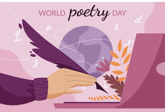 Flat world poetry day illustration