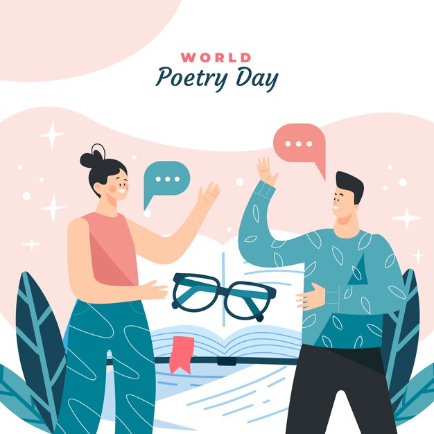 Flat world poetry day illustration