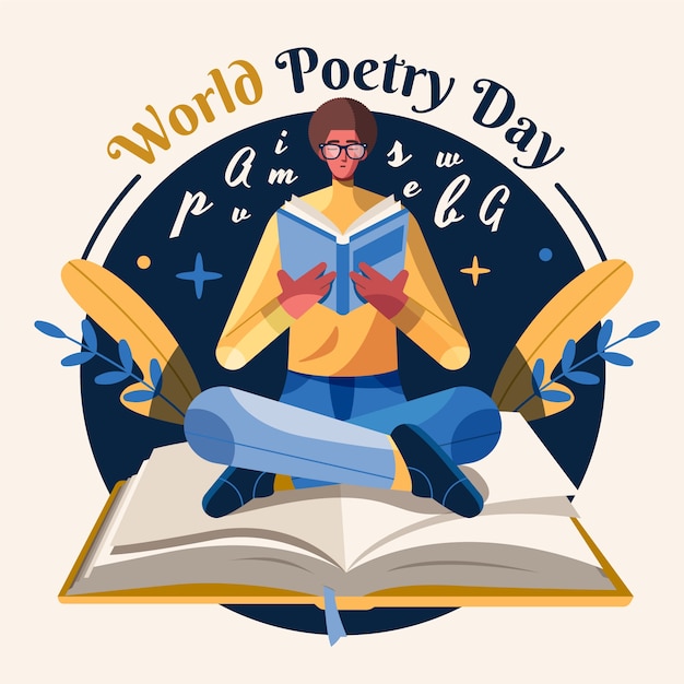 Flat world poetry day illustration