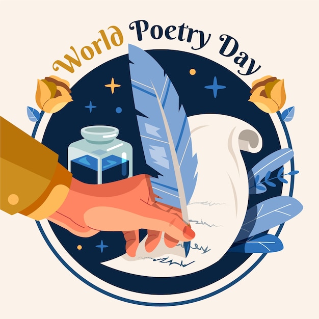 Flat world poetry day illustration