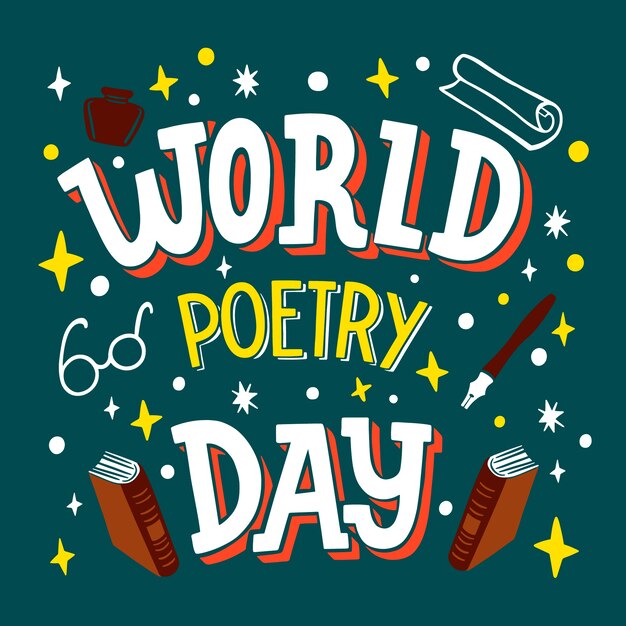 Flat world poetry day lettering