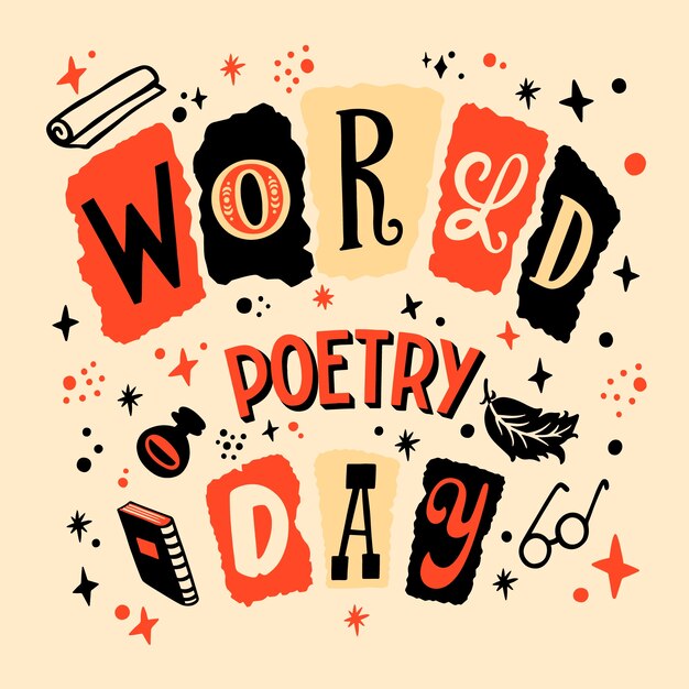 Flat world poetry day lettering