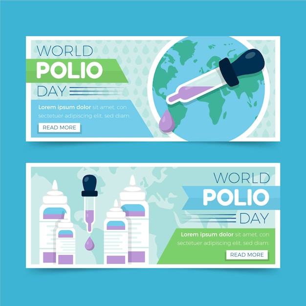 Flat world polio day horizontal banners set