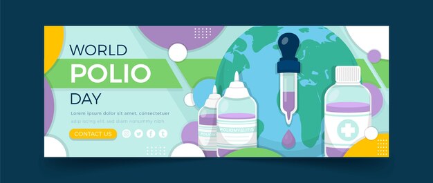 Flat world polio day social media cover template