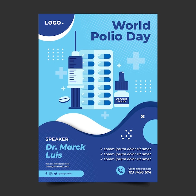 Flat world polio day vertical poster template