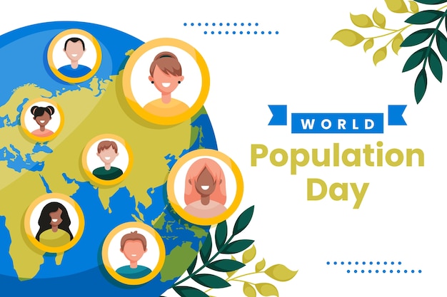 Free Vector flat world population day background with planet and people