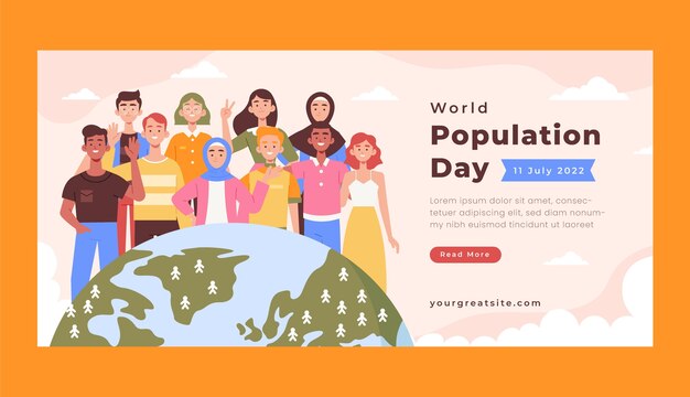 Flat world population day horizontal banner template