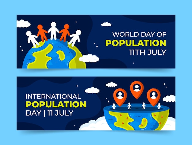 Flat world population day horizontal banner template