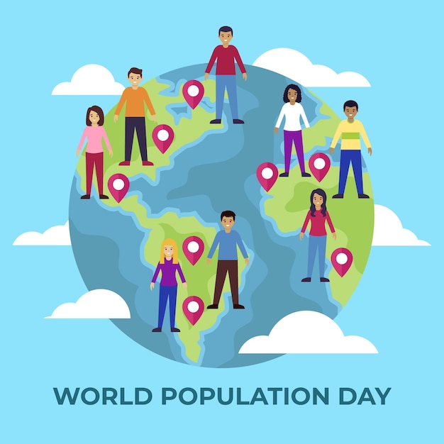 Flat world population day illustration