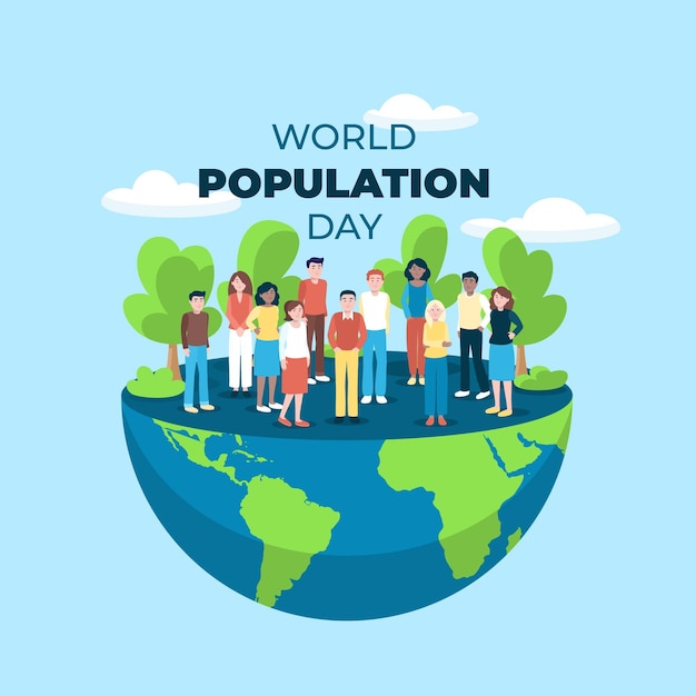 Flat world population day illustration