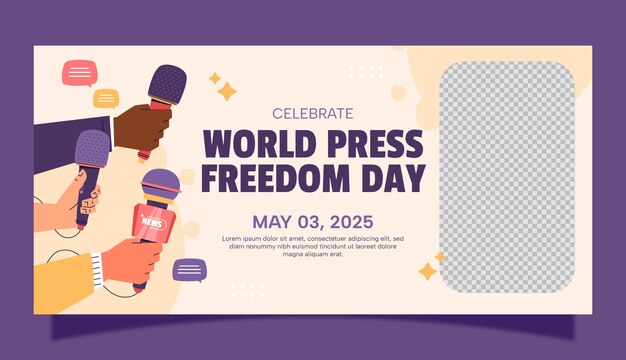 Flat world press freedom day horizontal banner template