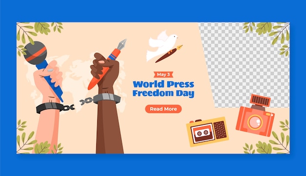 Flat world press freedom day horizontal banner template