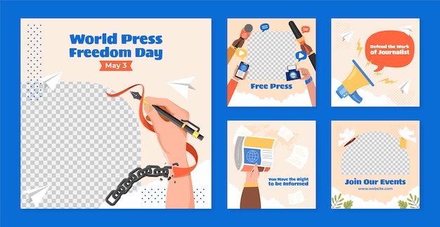 Free Vector flat world press freedom day instagram posts collection