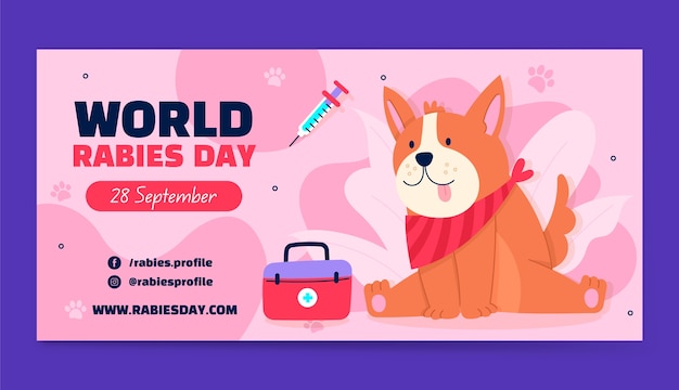 Free Vector flat world rabies day horizontal banner template