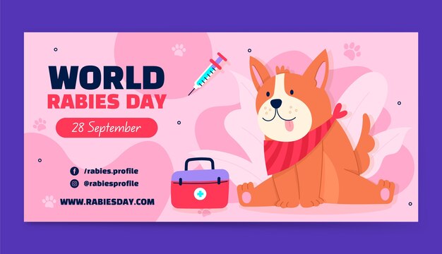 Flat world rabies day horizontal banner template