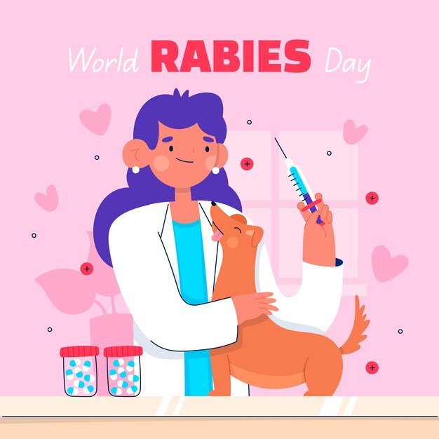 Flat world rabies day illustration