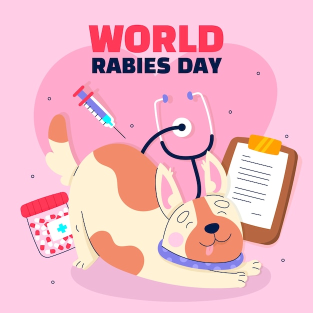 Flat world rabies day illustration