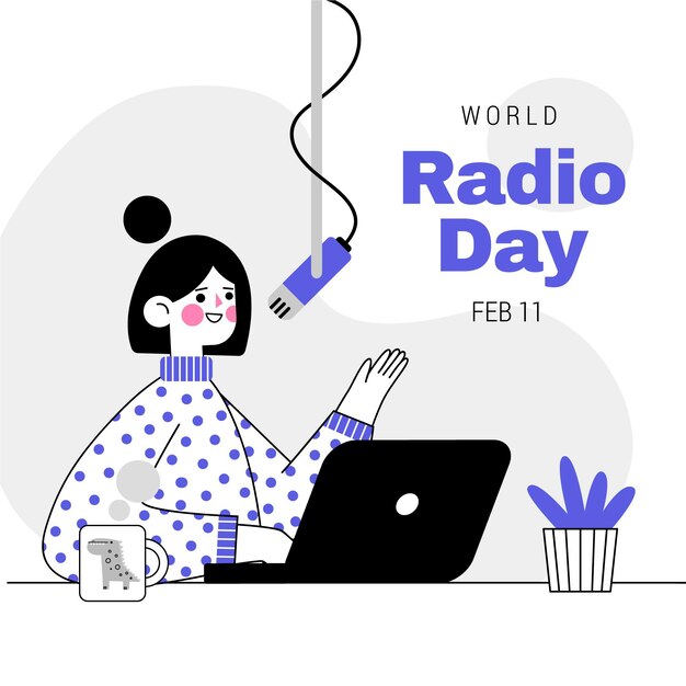 Flat world radio day illustration