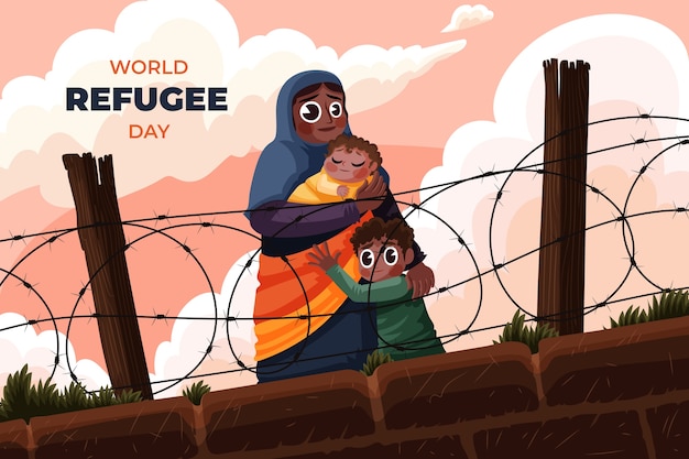 Free Vector flat world refugee day background