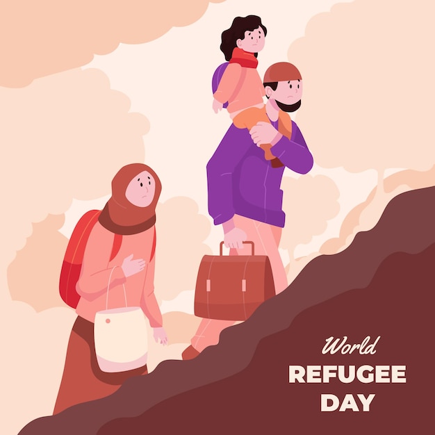 Flat world refugee day illustration