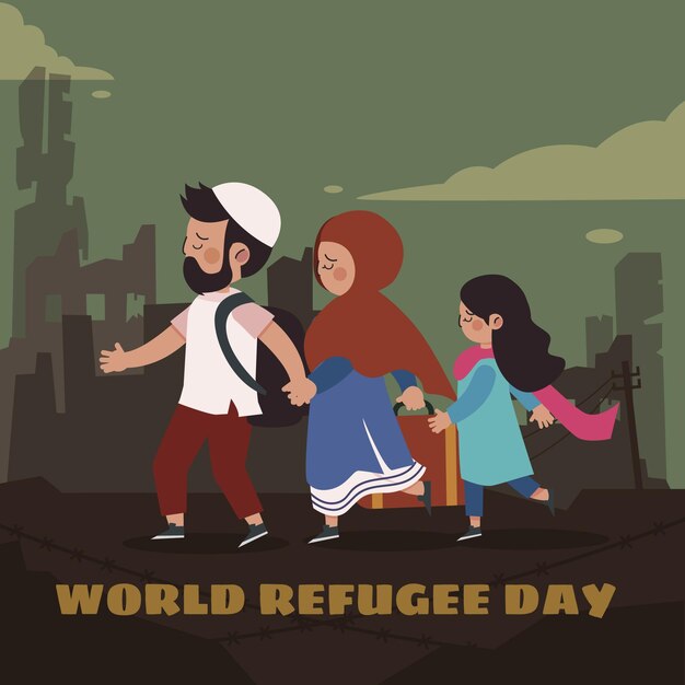 Flat world refugee day illustration